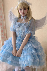 Blue Short Sleeves Multi-Layered Ruffle Hanayome Bowknot Lace Plus Size Sweet Lolita Dress
